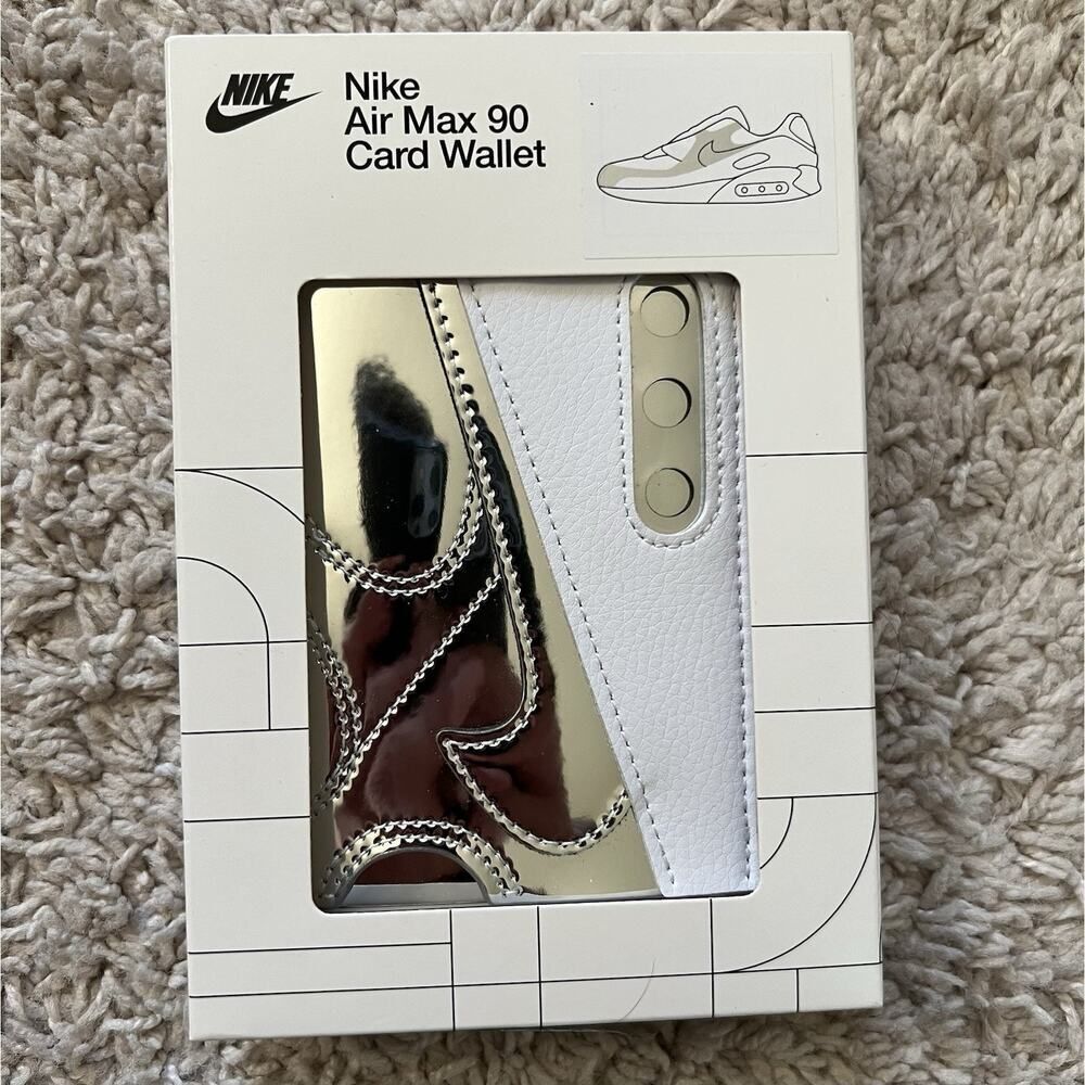 Nike Air Max 90 Card Wallet White Silver Chrome Icon Swoosh Retail $35
